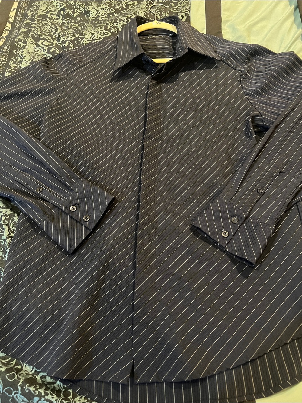 7 Diamonds Men's Black Pinstripe Dress Shirt